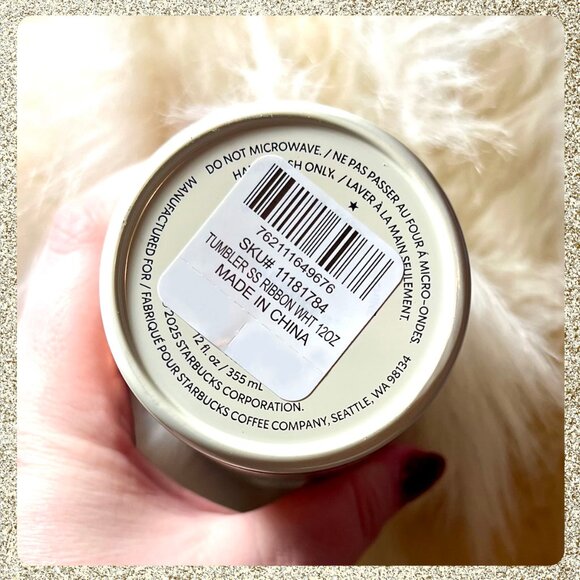 🎄🎀 NWT 2025 Starbucks White Ribbon Tumbler Tall 12oz SS Tumbler - Picture 6 of 6